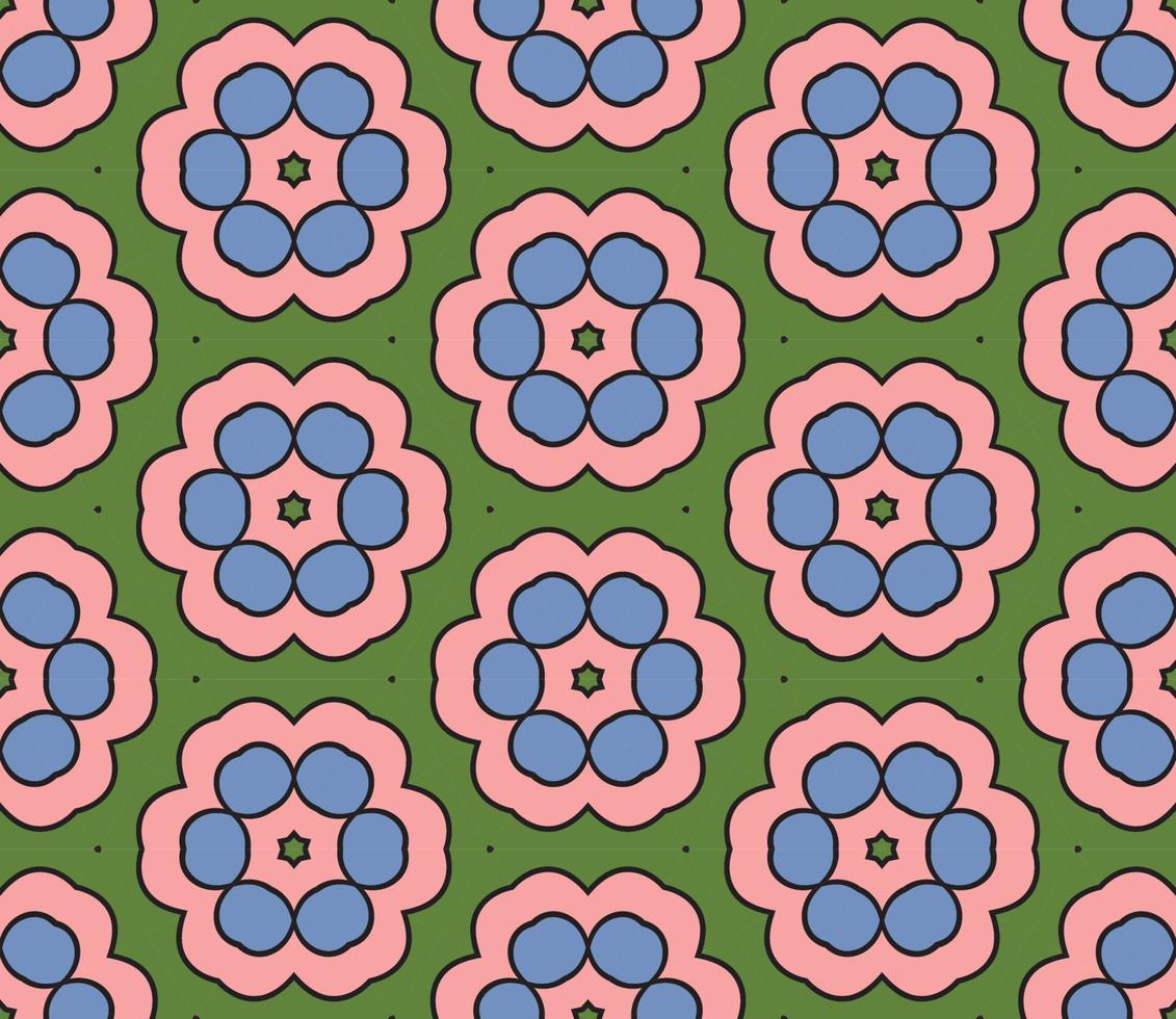 Abstract colorful doodle geometric flower seamless pattern. Floral background. Kaleidoscope mosaic, geo tile of thin line ornament. vector