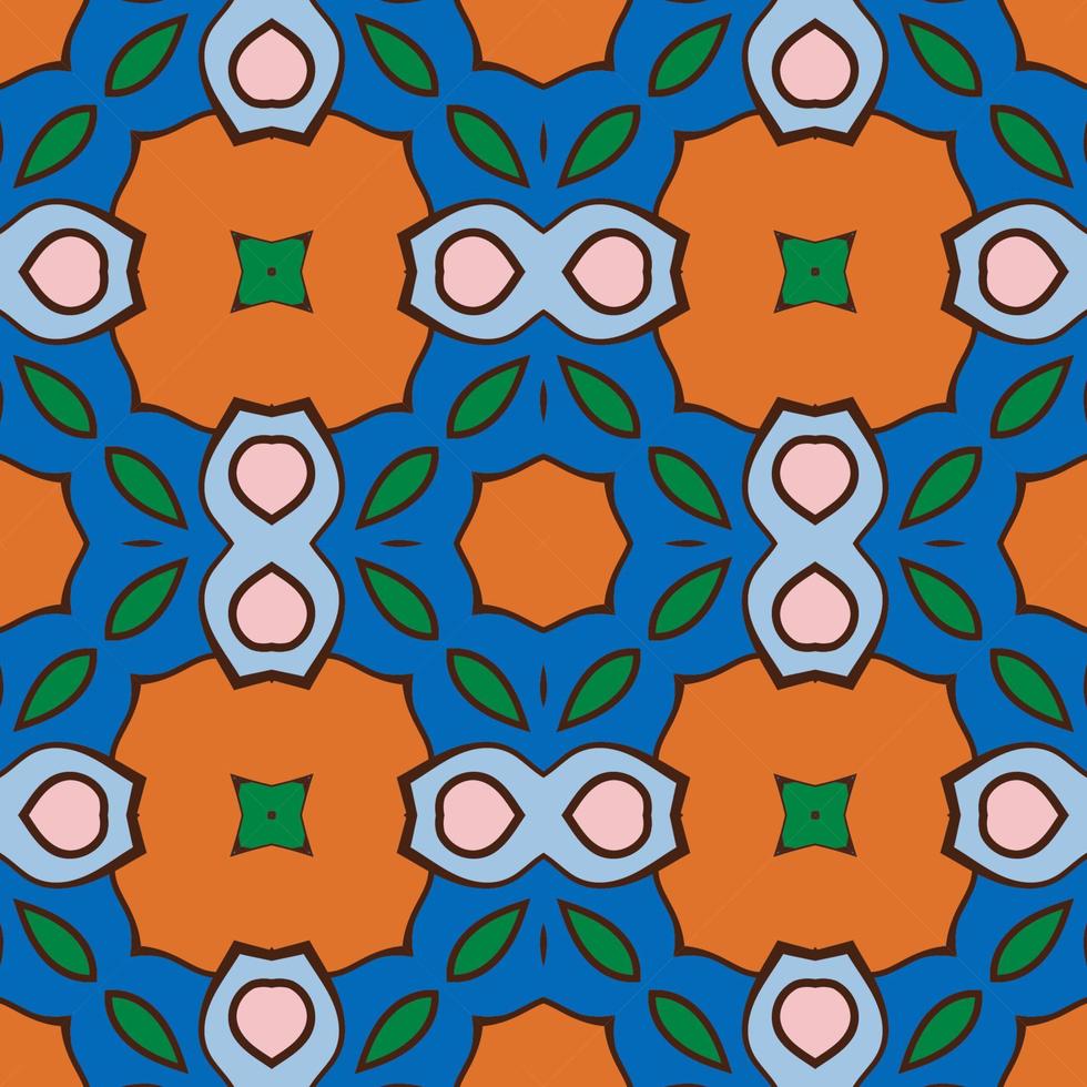 Abstract colorful doodle geometric flower seamless pattern. Floral background. Kaleidoscope mosaic, geo tile of thin line ornament. vector