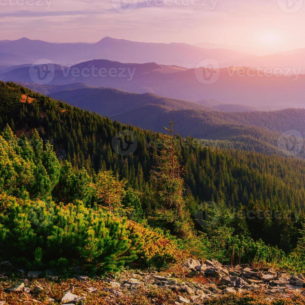 Fantastic sunset in the mountains of Ukraine. photo