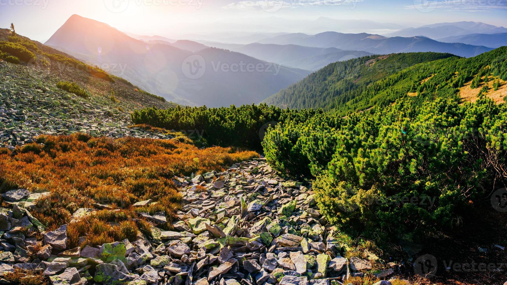 fantástico atardecer en las montañas de ucrania. foto