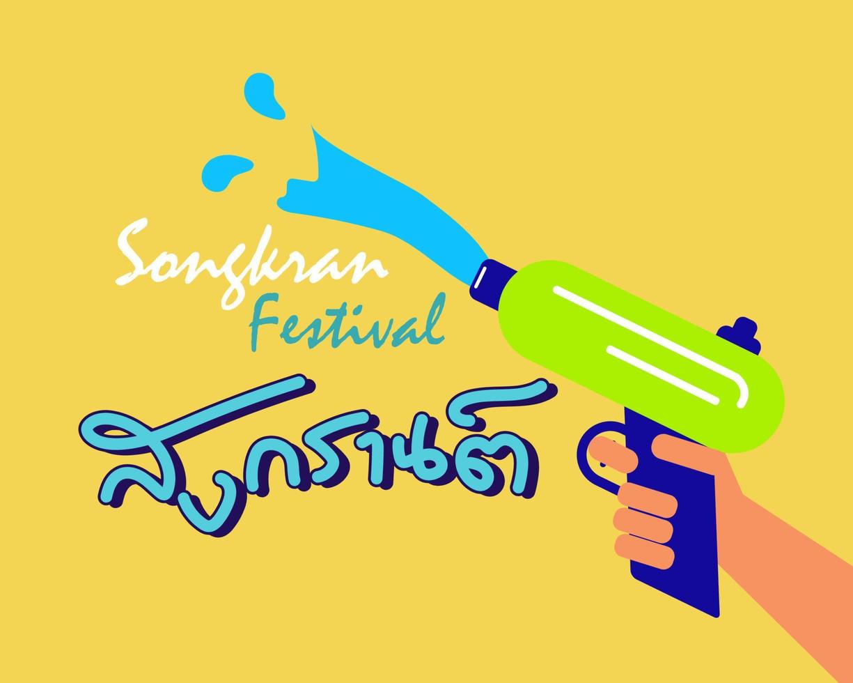 Songkran Water Festival in Thailand is Thai New Year on 13-15 April. Flat design vector. With Thai language  SONGKRAN about this festival. vector