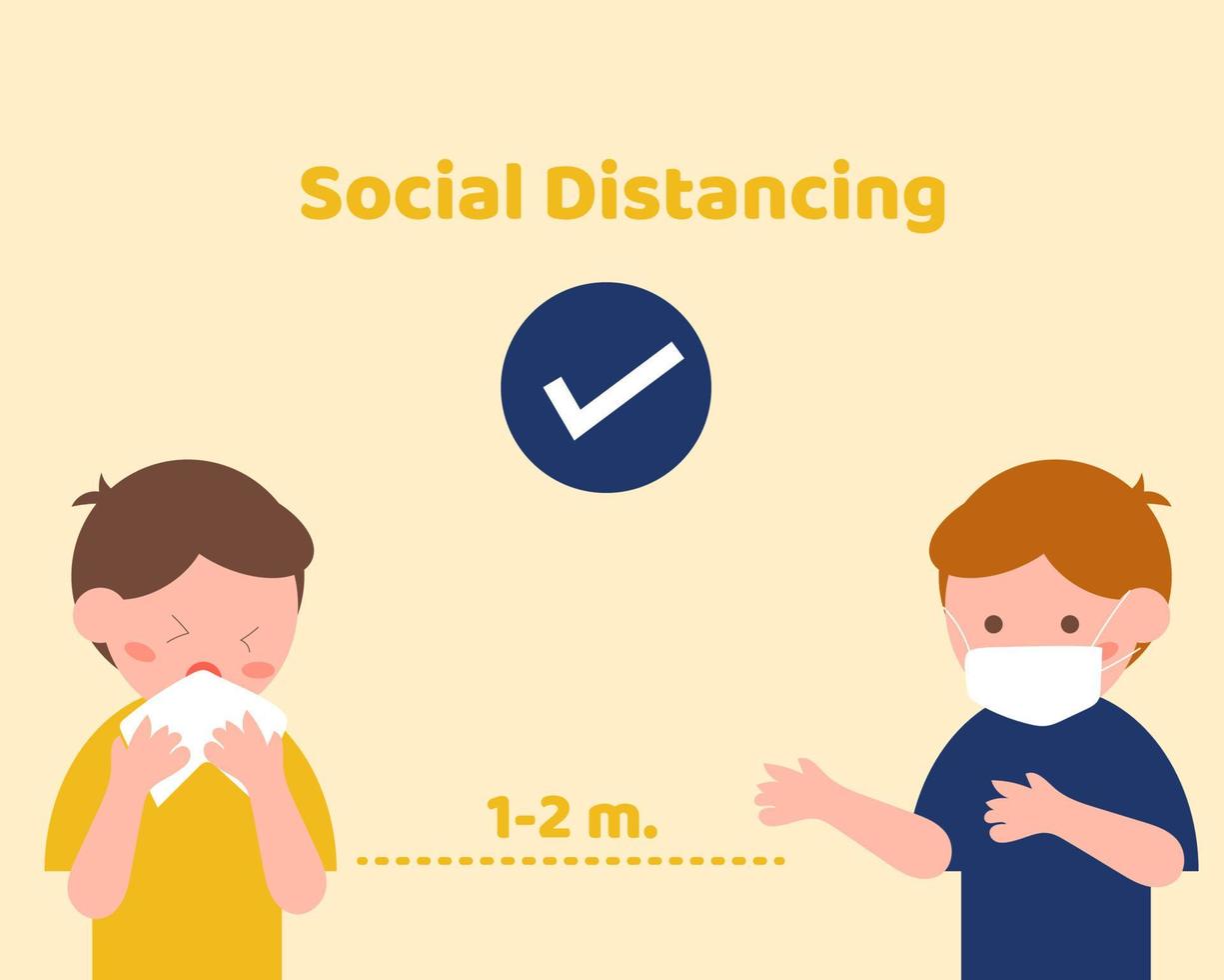 Covid-19 crisis. Social Distancing for protect corona virus . Cartoon vector style for your design