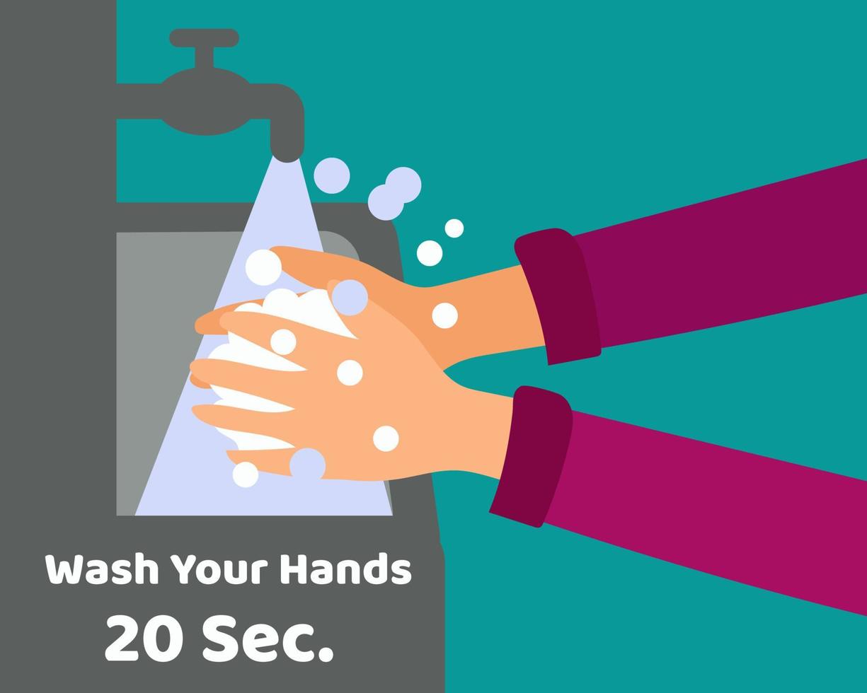 Wash your hand 20 sec. for protect from virus concept, cartoon vector style for your design