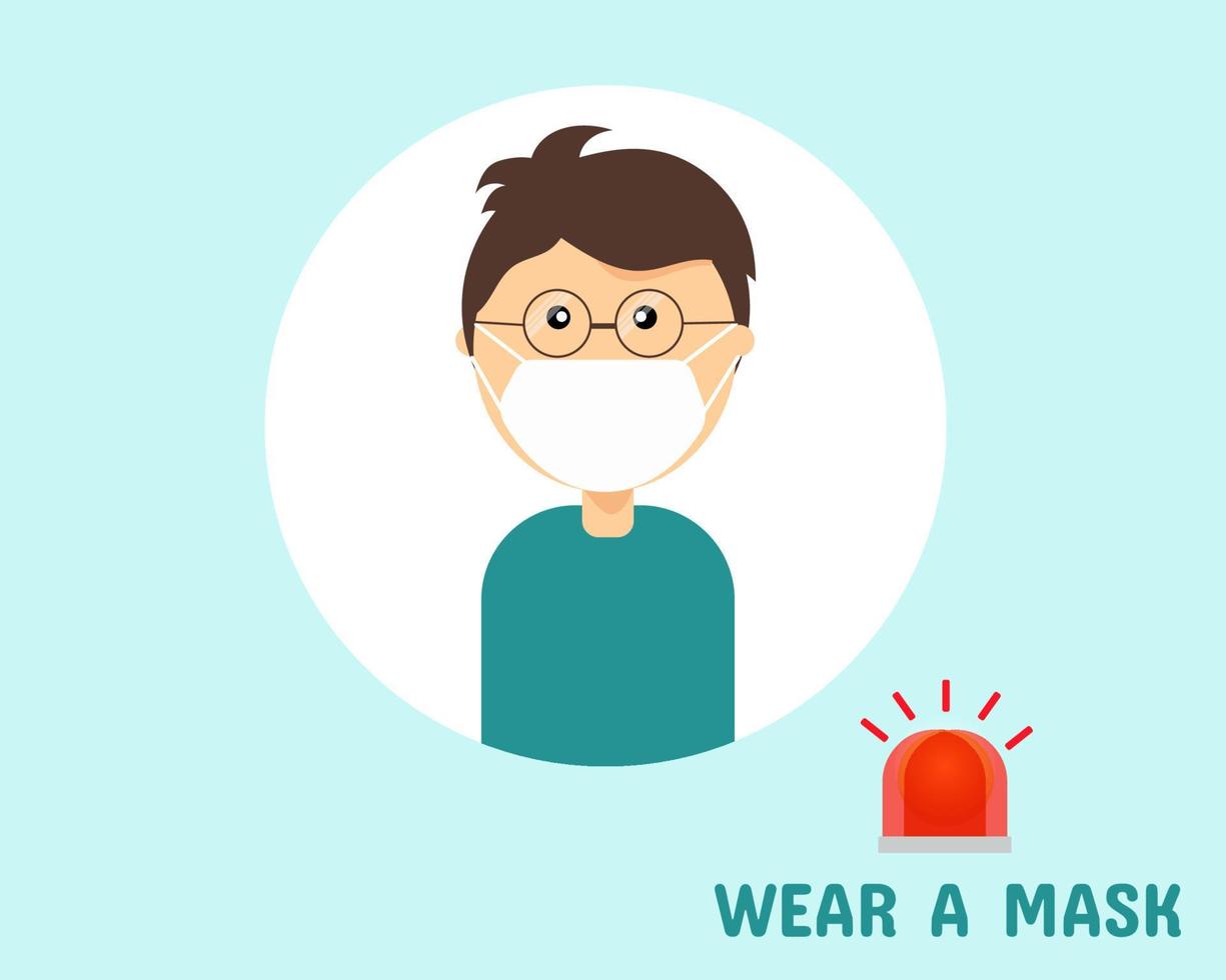 Social Distancing during COVID-19 crisis concept. Man wears face masks  for protect against coronavirus. Cartoon vector style for your design.
