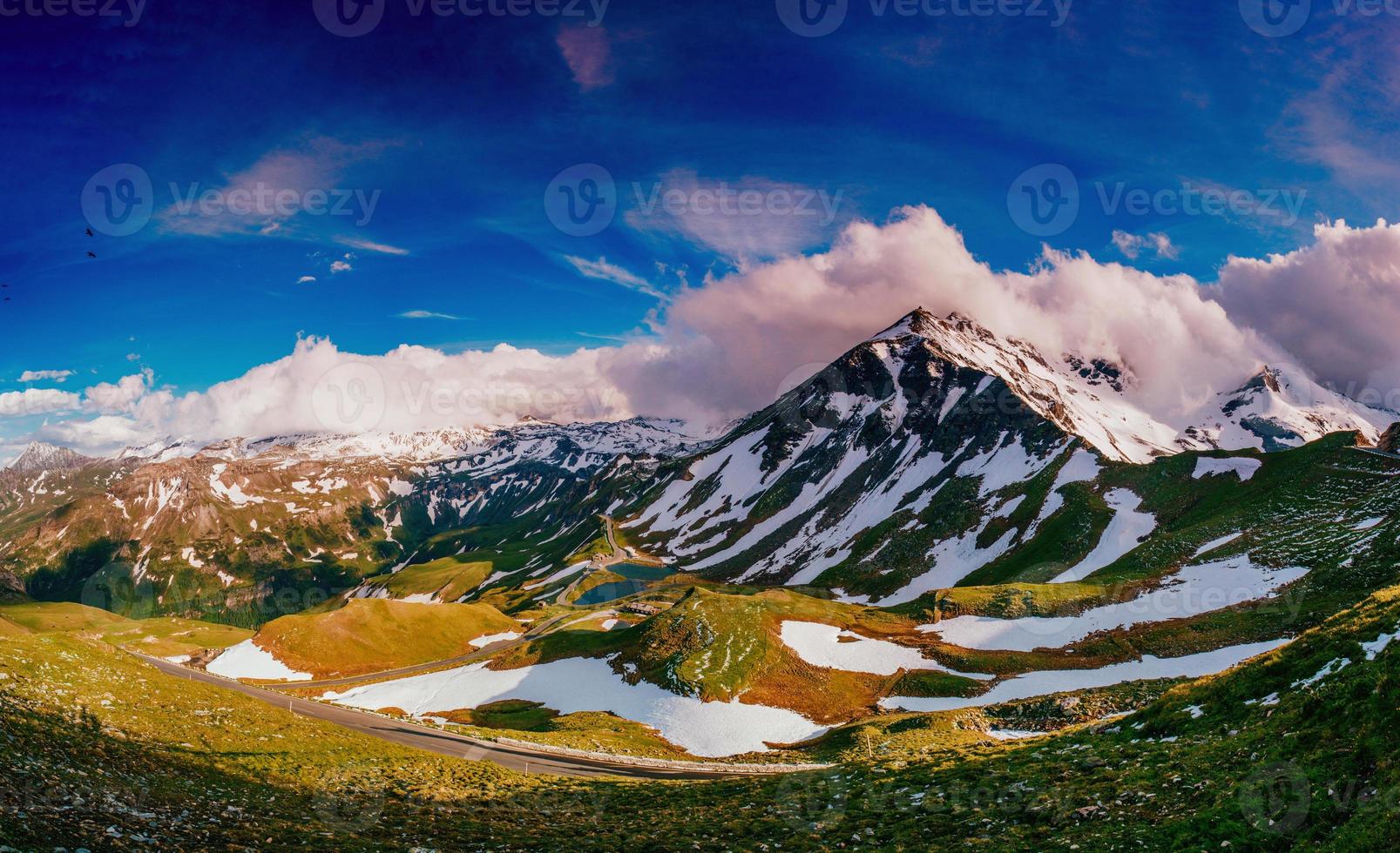 Mountain peaks covered with snow photo