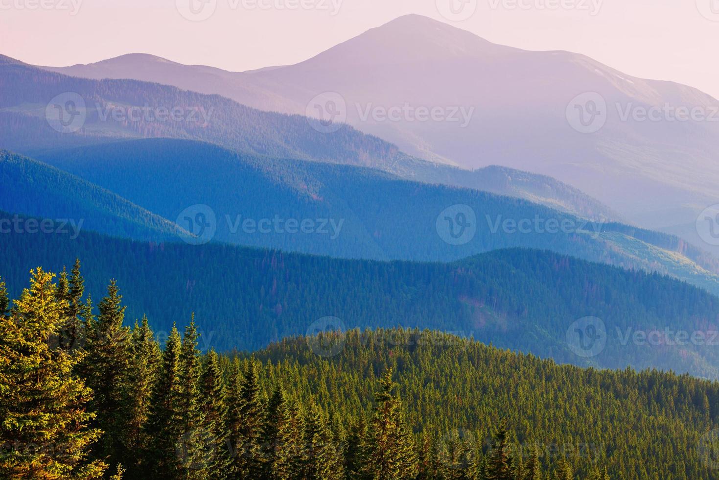 Beautiful sunset in the Carpathian Mountains photo