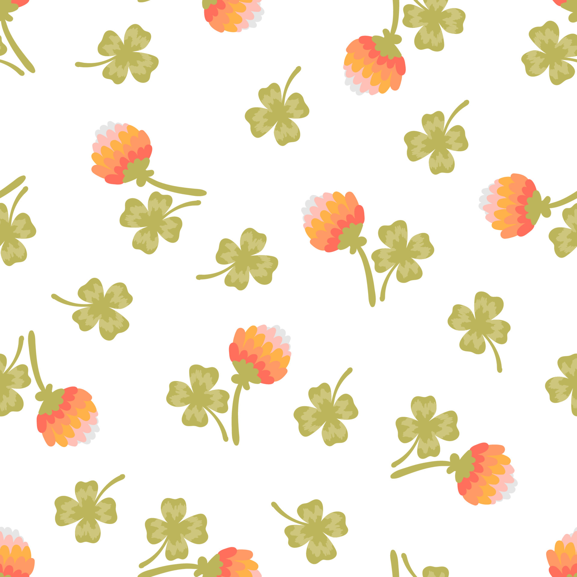 Four leaf clover with pink flower vector seamless pattern. Lucky clover four  petals cartoon texture. Shamrock for St. Patrick's Day, Cute hand drawn  floral background for fabric, wallpaper, wrap paper 7028528 Vector