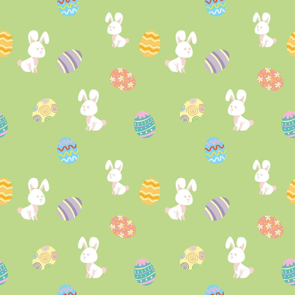 Seamless Background Bunny And Eggs Green Background Painted Easter Festival vector