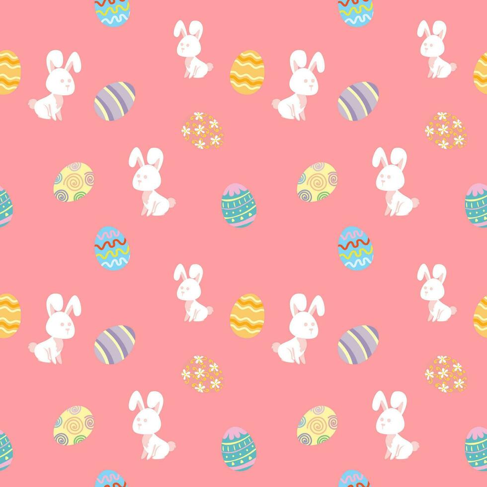 Seamless Background Bunny And Eggs Painted Easter Festival Pink Background vector