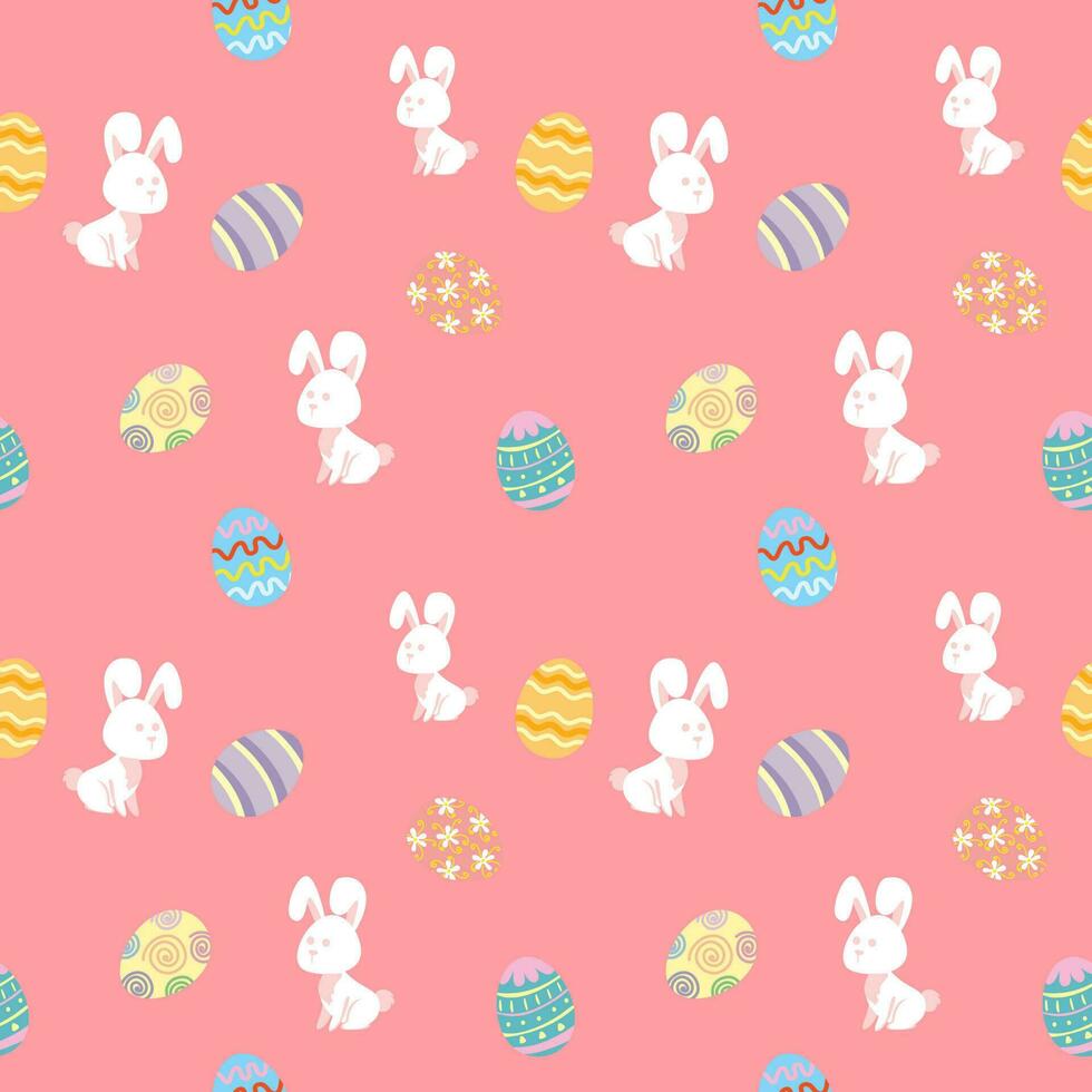 Seamless Background Bunny And Eggs Painted Easter Festival Pink Background vector