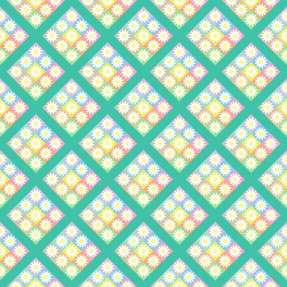 Seamless background with multicolored floral patterns on green background. vector