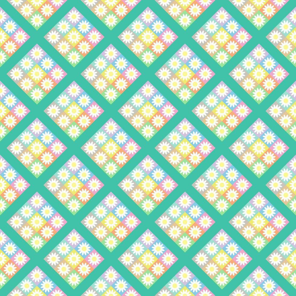 Seamless background with multicolored floral patterns on green background. vector