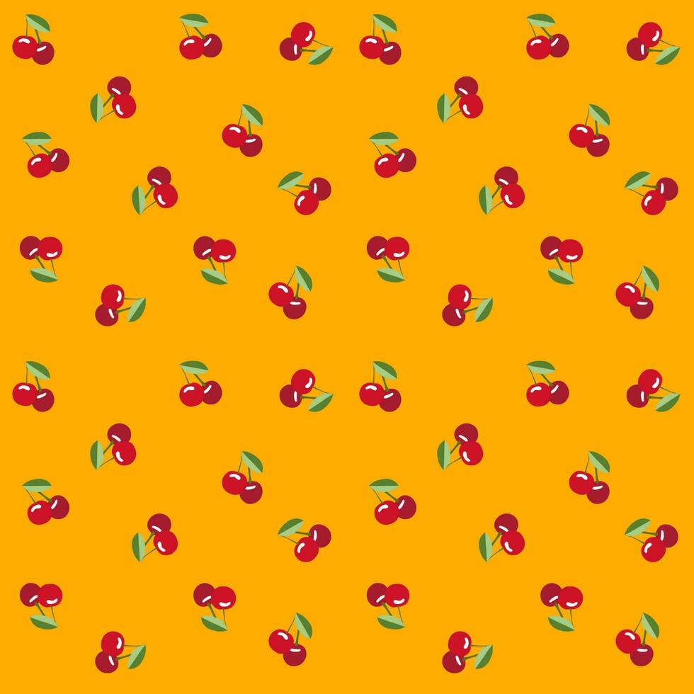 cherry pattern seamless background on yellow background vector