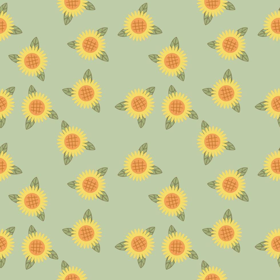 sunflower flower seamless background on the green vector