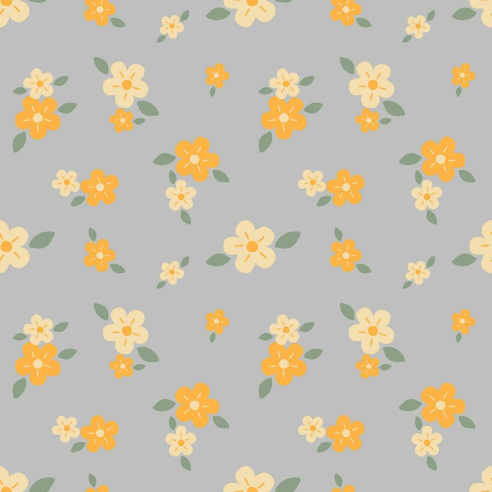 Seamless background with light yellow flowers on a gray background. vector