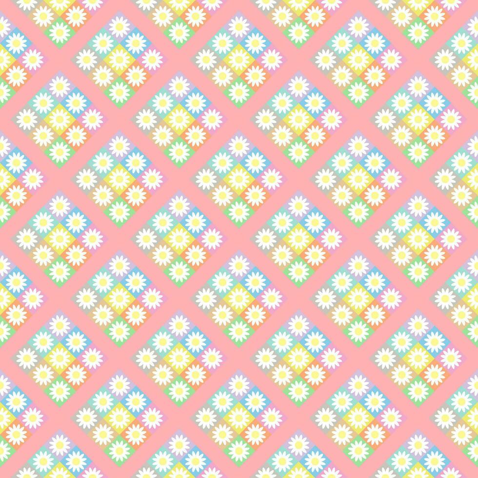 Seamless background with multicolored floral patterns on pink background. vector