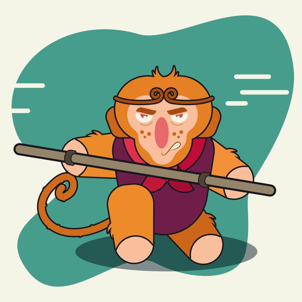 Monkey warrior cute cartoon vector illustration