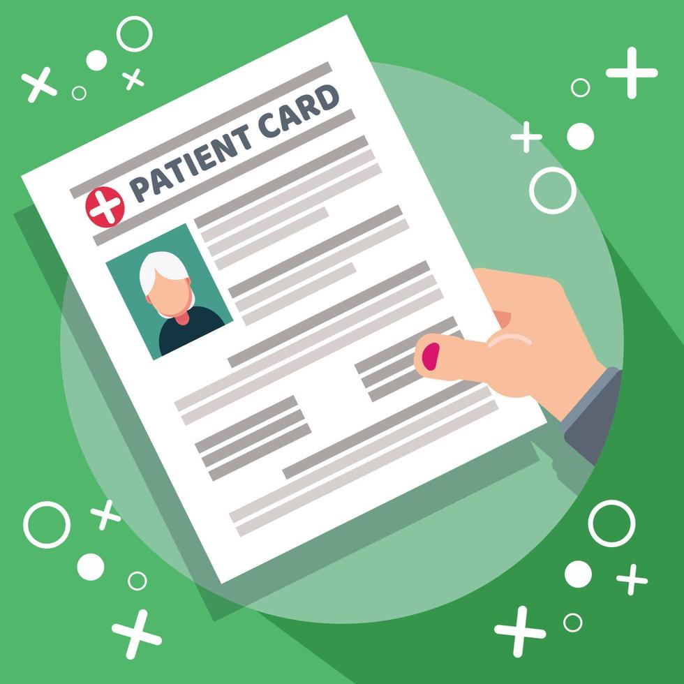 hand holding patient card on paper sheet vector illustration