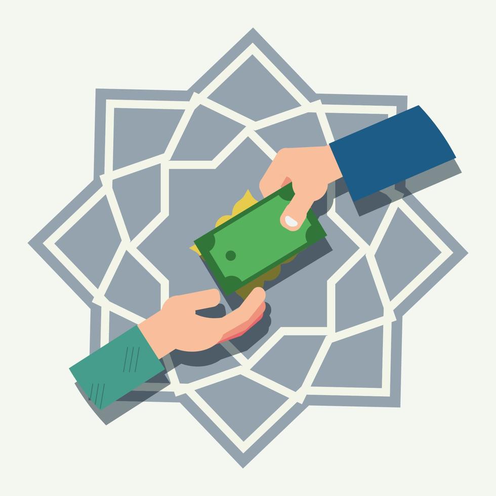 mano dando dinero a otra mano. Ilustración de vector de concepto de limosna