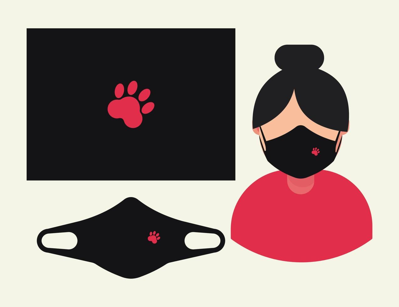 Paw print on black face mask vector illustration