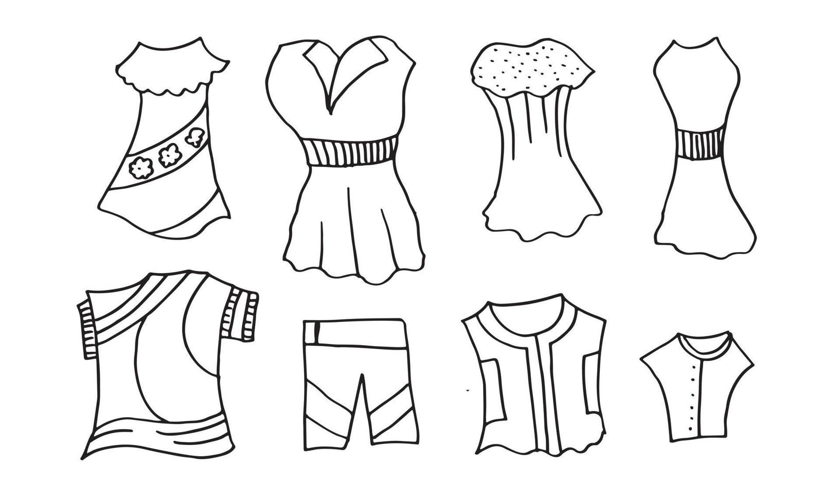 Doodle hand drawing with kid clothes. Vector illustration of lines and coloring pages for kids