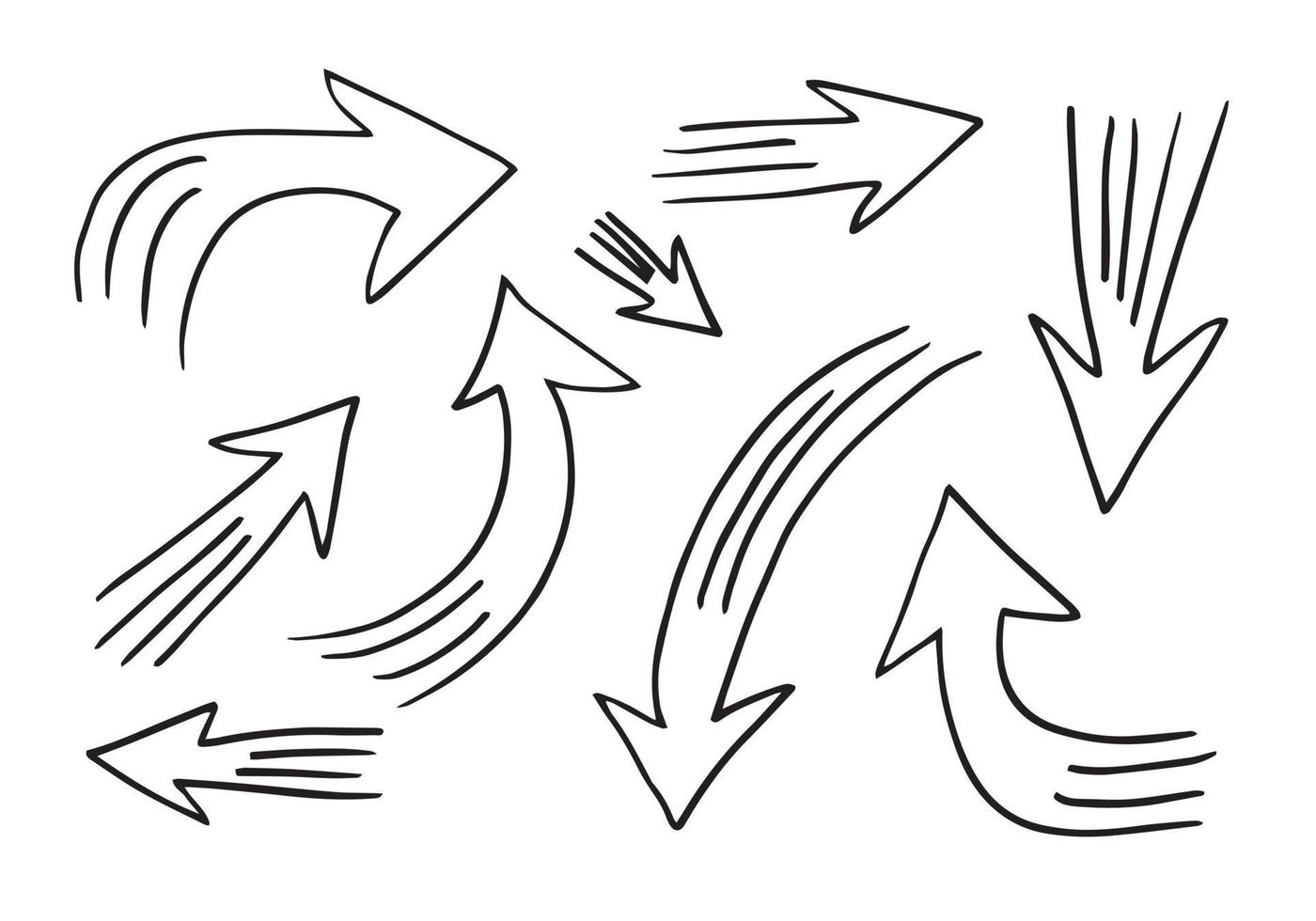 elementos de diseño de garabatos. flechas dibujadas a mano aisladas sobre fondo blanco. ilustración vectorial vector