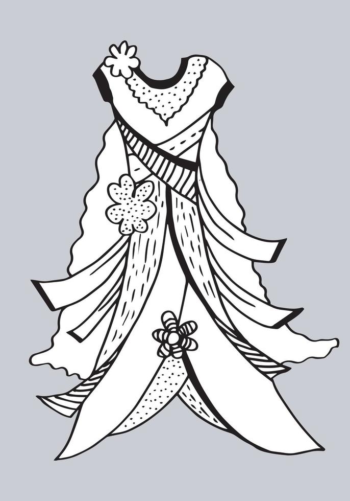 Doodle hand drawing with kid clothes. Vector illustration of lines and coloring pages for kids