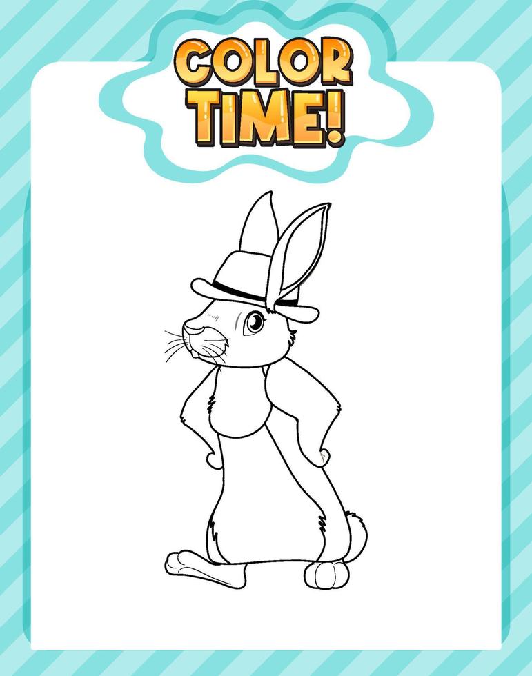 Worksheets template with color time text and rabbit outline vector