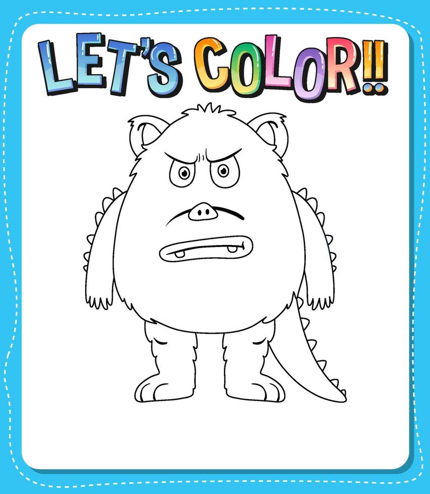 Worksheets template with lets color text and Monster outline vector