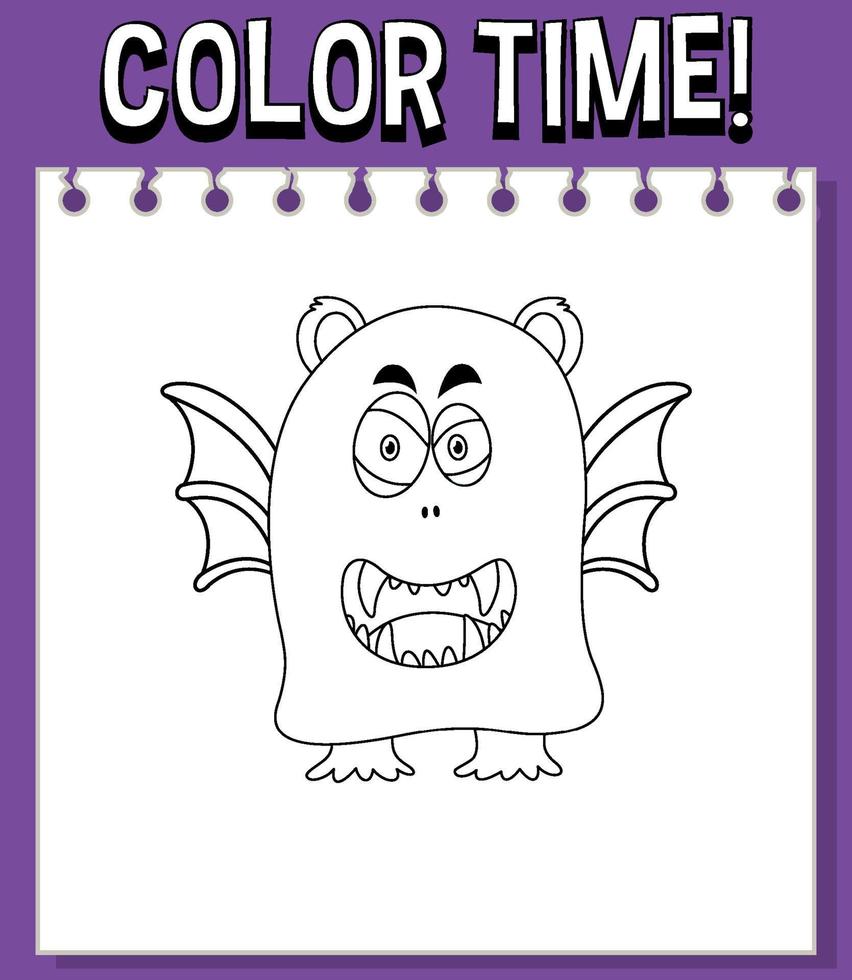 Worksheets template with color time text and monster outline vector