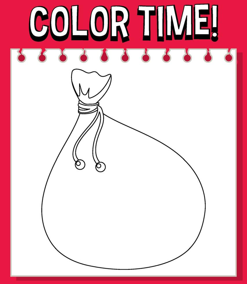 Worksheets template with color time text Santa bag outline vector
