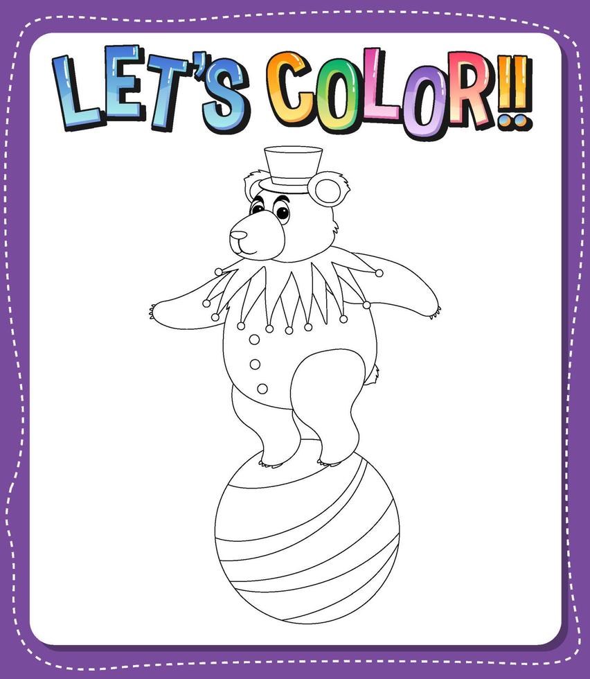 Worksheets template with lets color text and bear outline vector