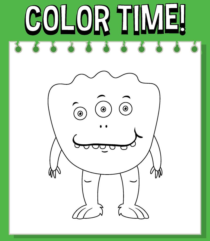 Worksheets template with color time text and monster outline vector