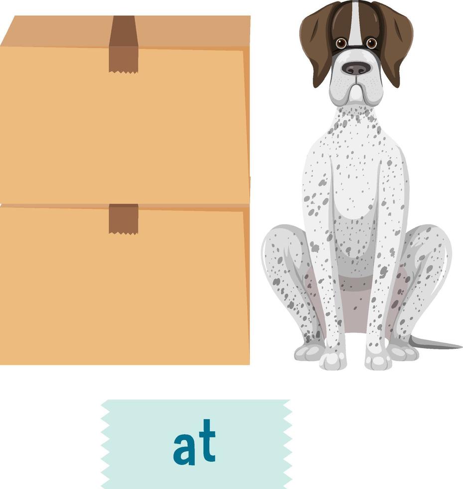 Preposition of place with cartoon dog and a box vector