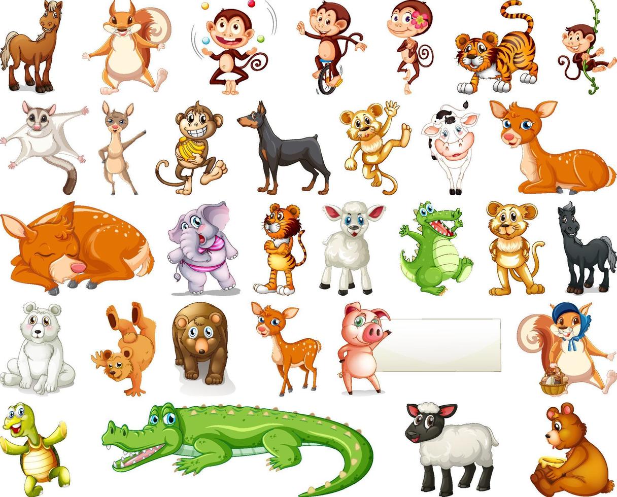 Set of animal cartoon character vector