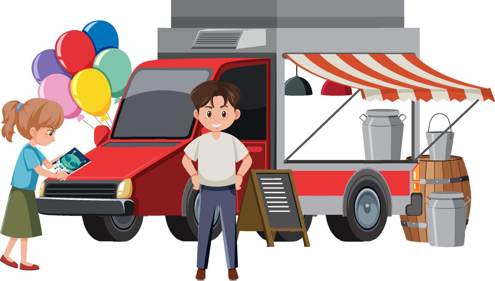 People standing by food truck vector