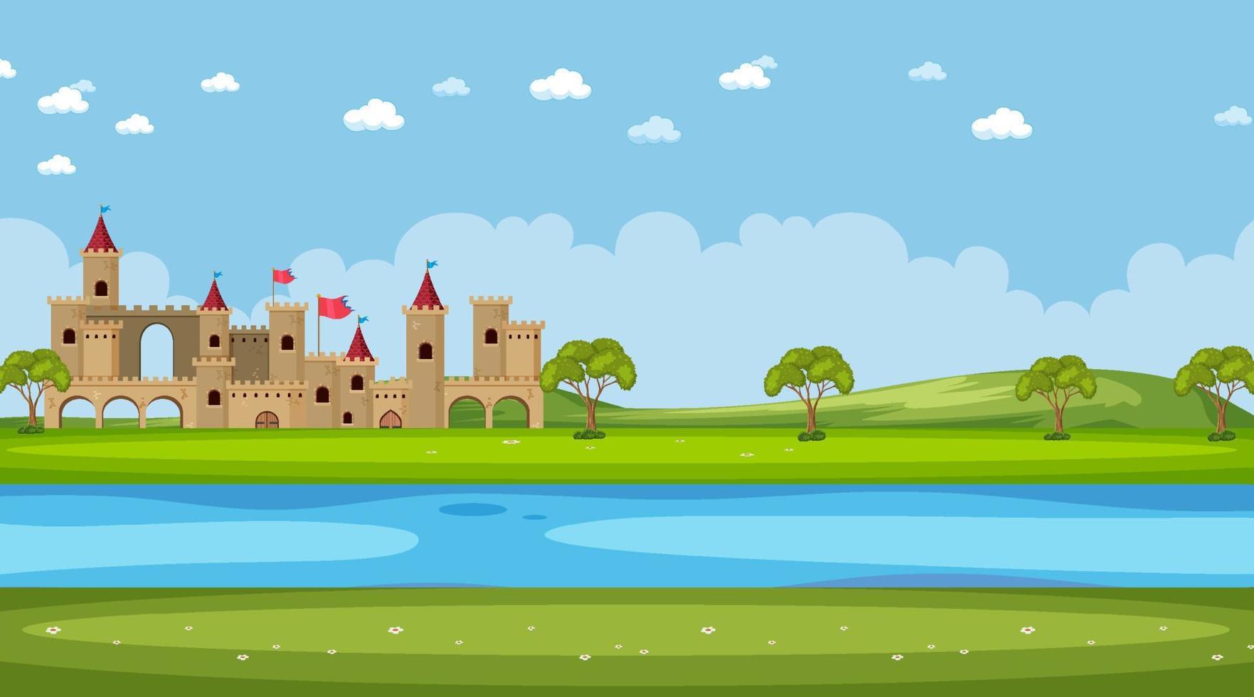 escena de la ciudad medieval en estilo de dibujos animados vector