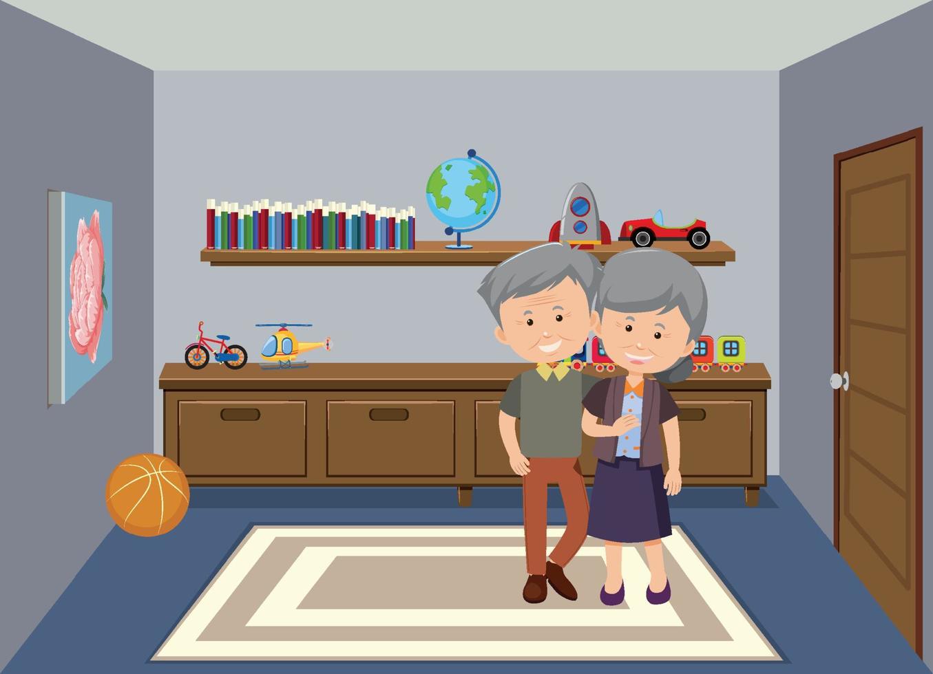 Living room scene with family members vector