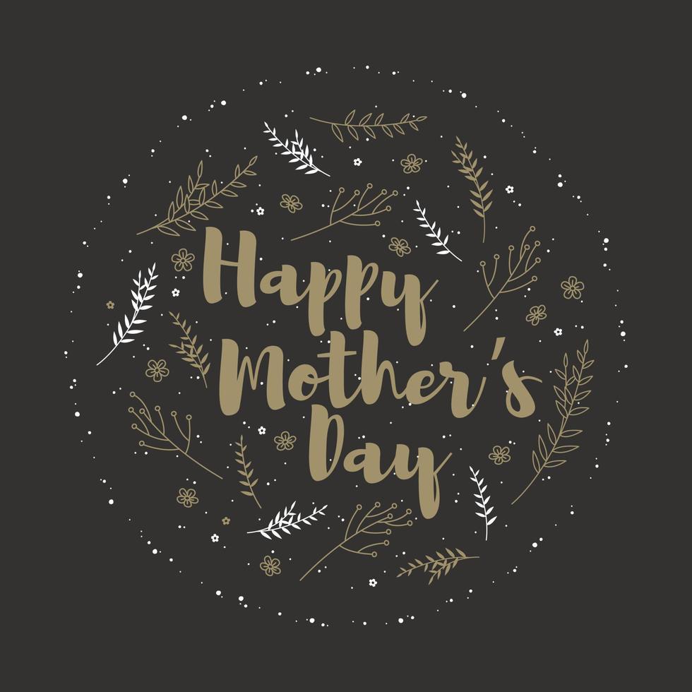 Vintage hand drawn rustic wreath with cute spring flowers and handwritten text Happy Mother's Day vector