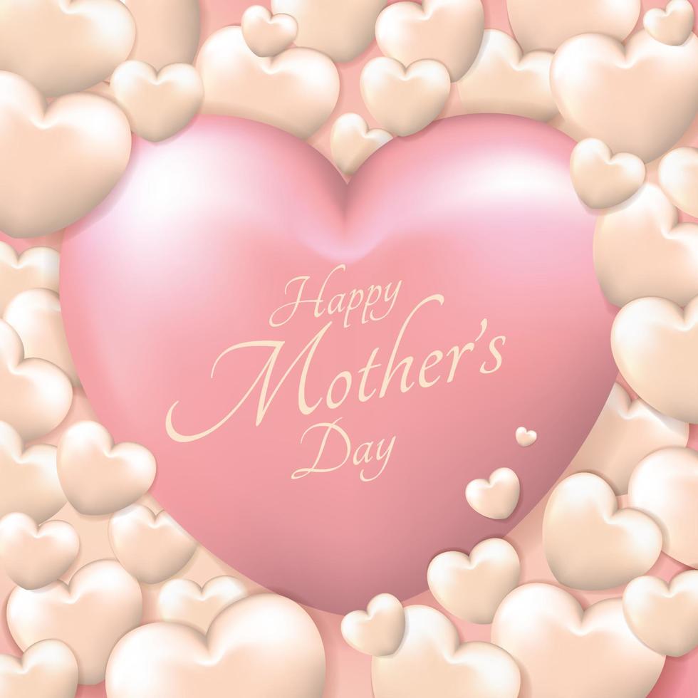 Happy Mother's Day banner with shining pink hearts, Holiday card illustration on light background - Vector. vector