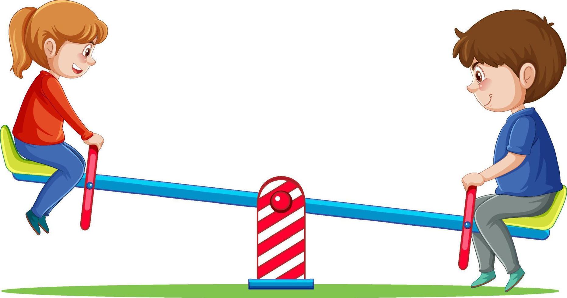 Children playing seesaw on white background vector