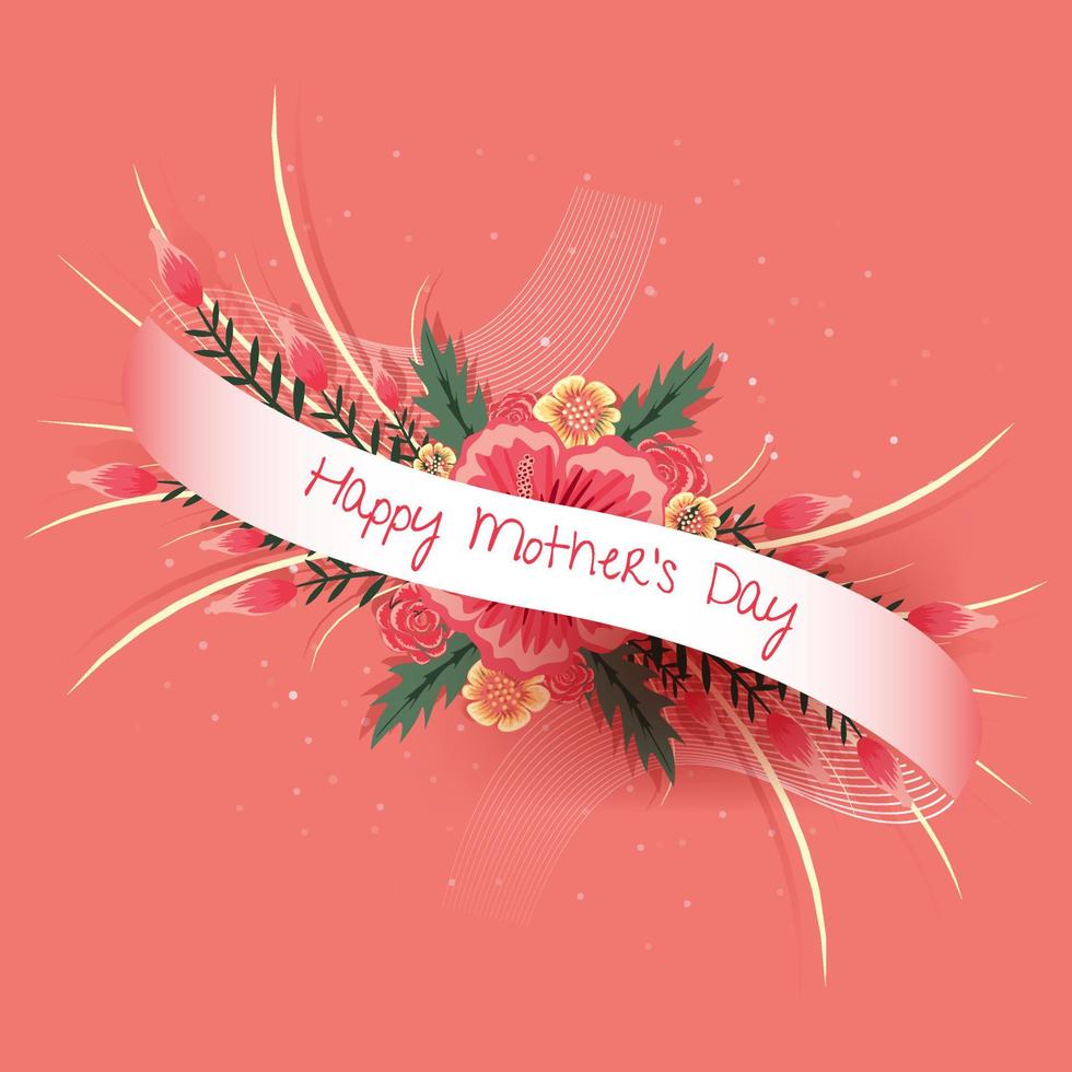 Mother's day with Calligraphy text template decorated with beautiful style leaf and flowers. Realistic pink vector design.
