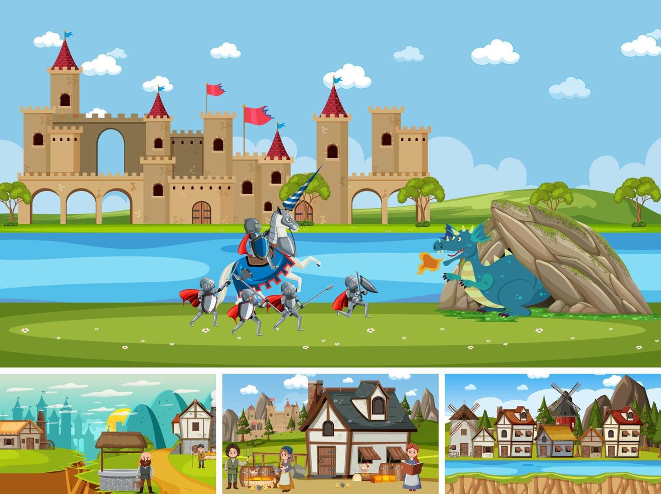 Set of different scene medieval vector