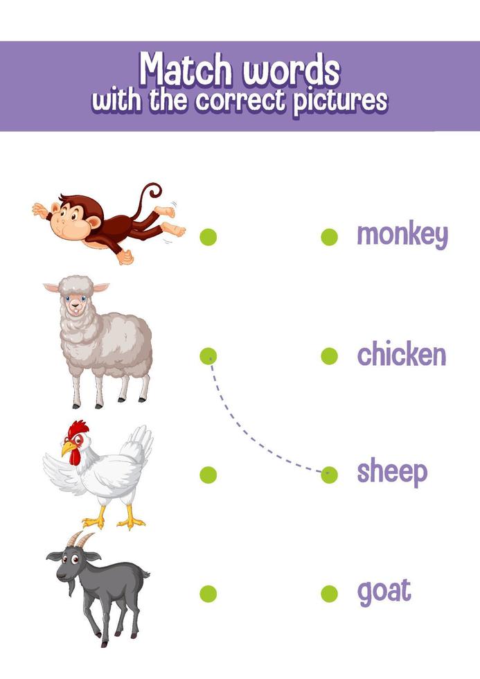 Worksheet design for matching words vector