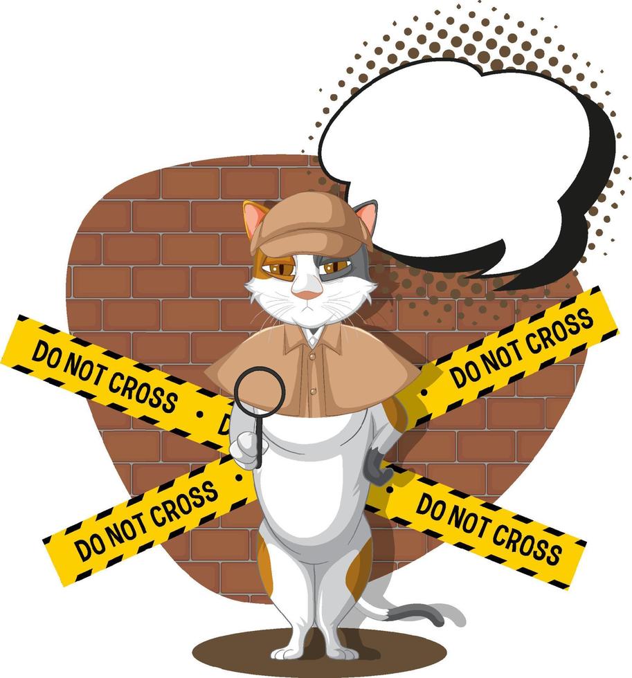 Detective cat looking for clues in template vector