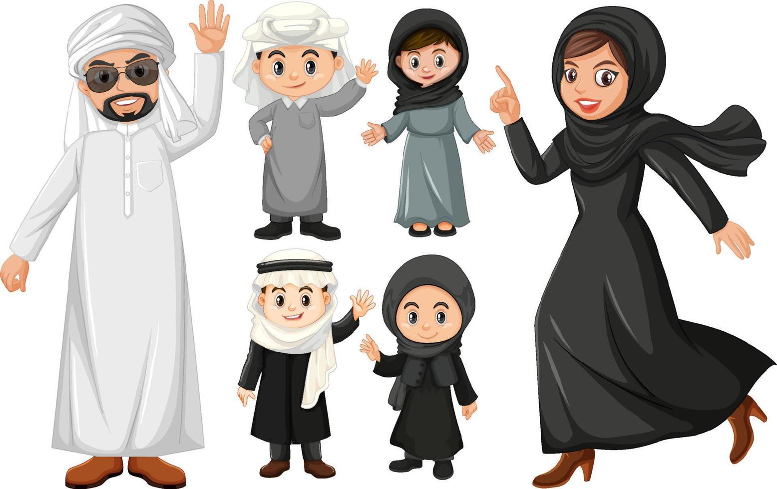 Arabic people in black and white costume vector