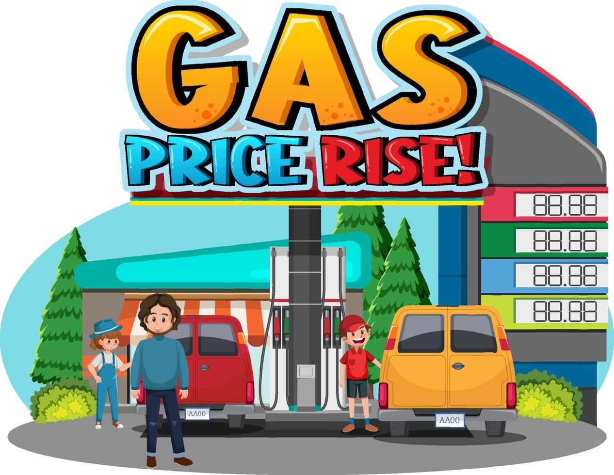 Gas station with gas price rise word logo vector