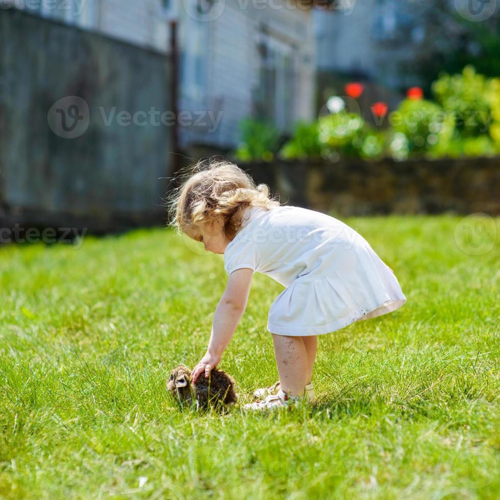 child with a rabbit photo