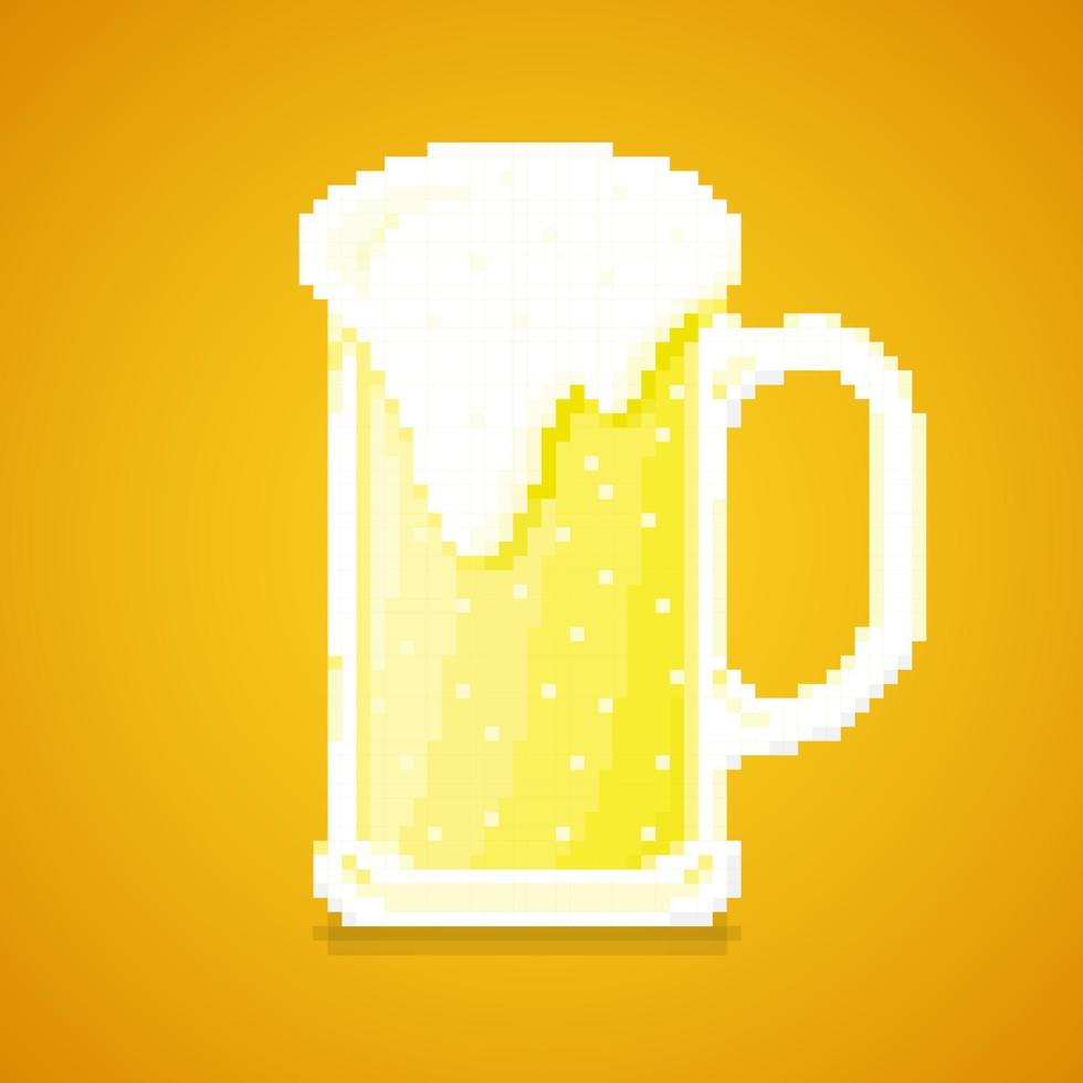 Beer glass with bubbles. Pixel 8 bit design. Vector illustration