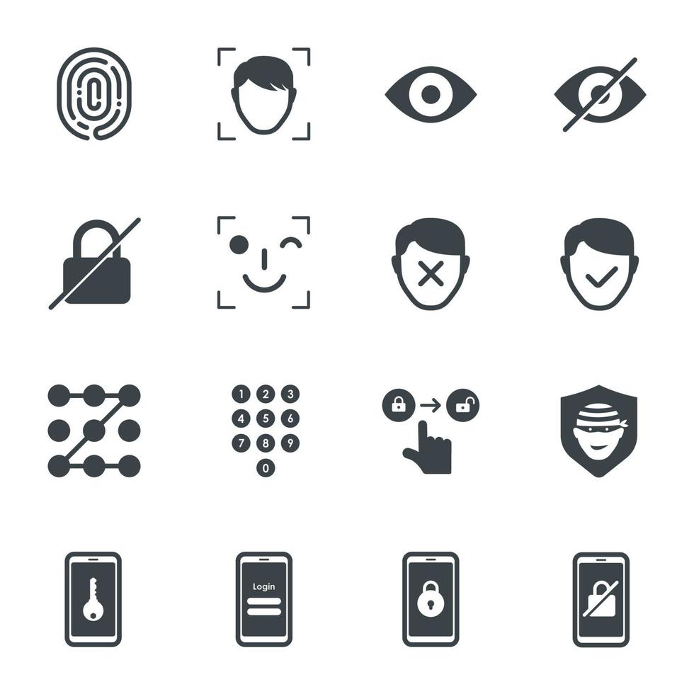 Smartphone unlock technology icons. Vector illustration